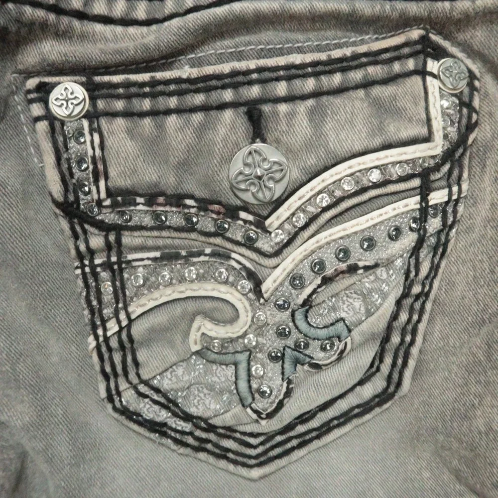 Rock Revival‎ Jeans Womens 26 Gray Brown Tannin Taper Embroidered 28x29